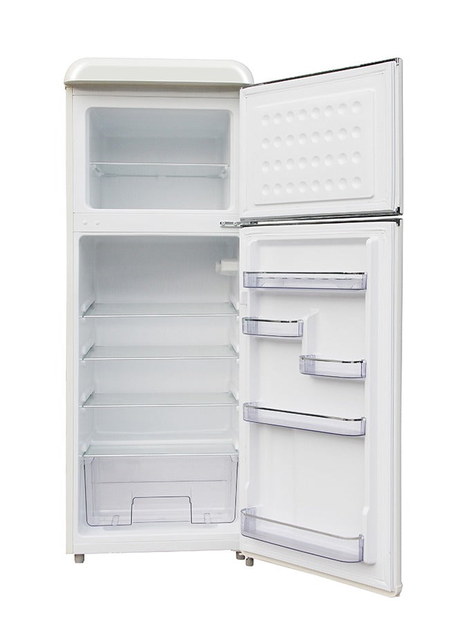 FR300VB – Vintage retro 2-door refrigerator with freezer compartment, mechanical control, retro metal handle, and black finish.