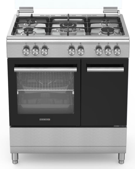 Campomatic CB95TTS Gas Cooker – Stainless Steel, 5 Defendi Brass Burners, Triple Burner, Double Glass Oven Door, Cooling Fan, Timer