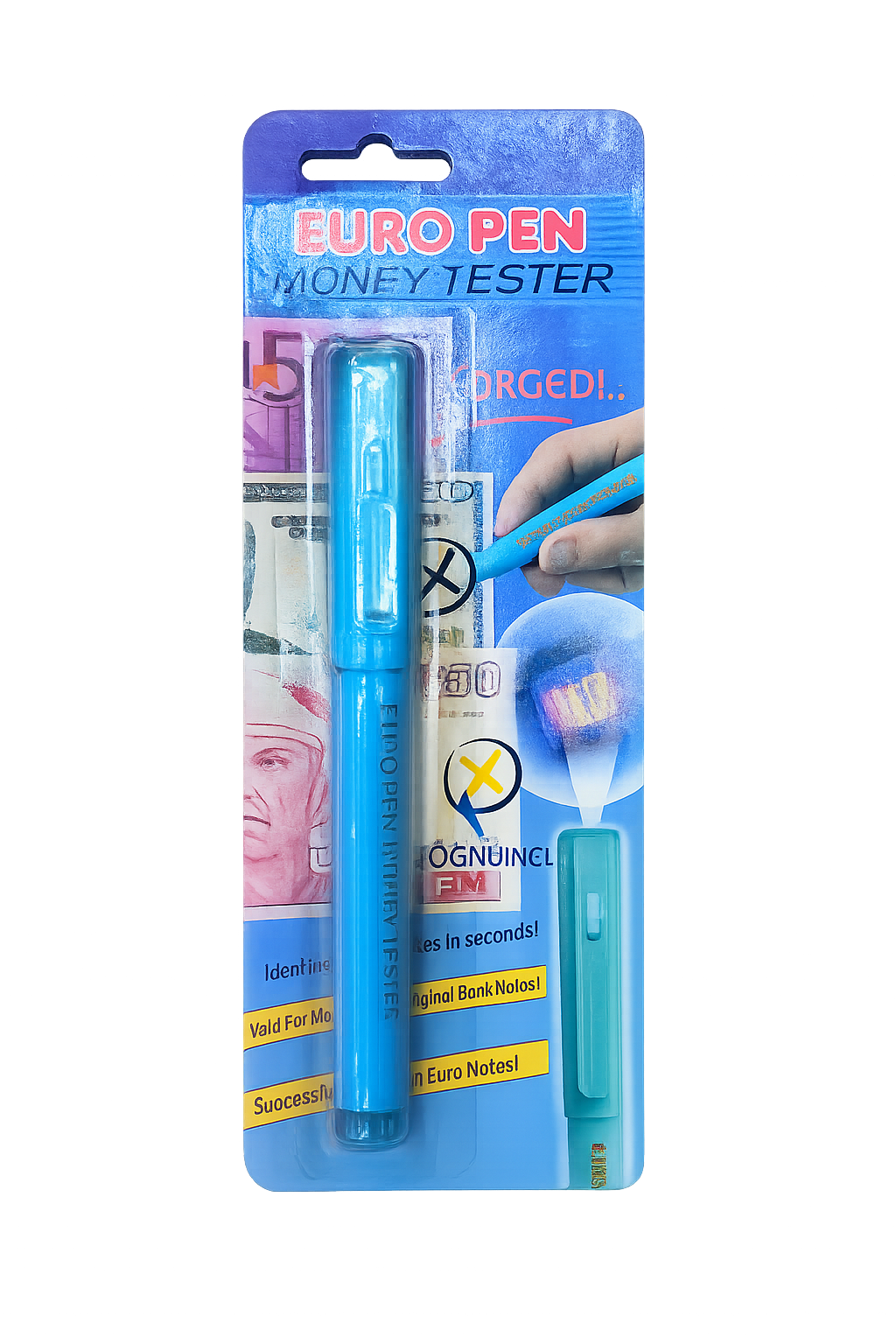 Euro Pen Money Tester - Portable Anti-Counterfeit Bill Detector with UV Light