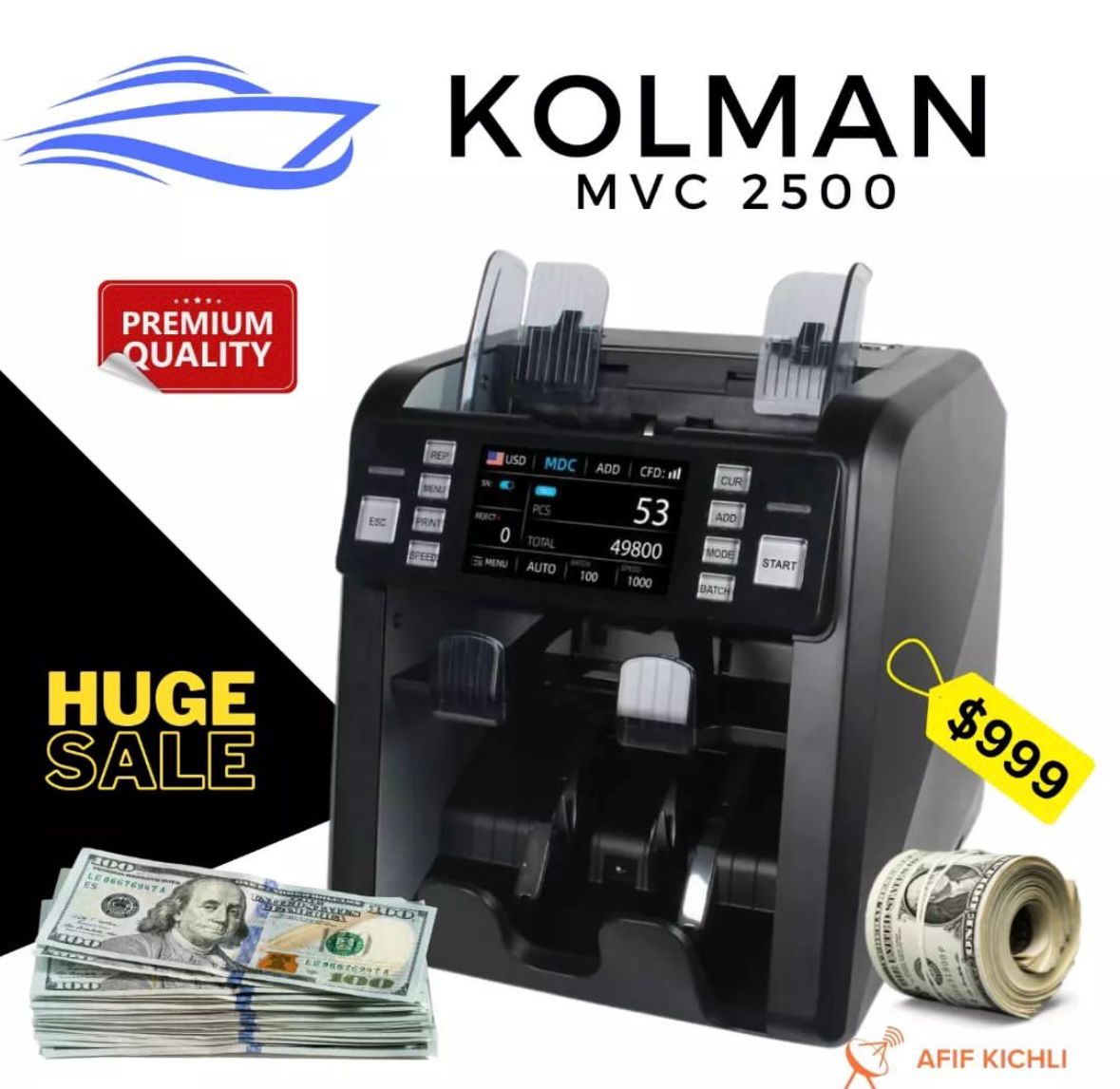 KOLMAN 2 pockets Touch Screen Money Counter 2500MVC