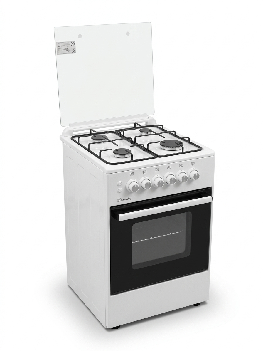 Super Chef AT-5403-W Cooker, Wide 50 cm, 4 Gas Burners White