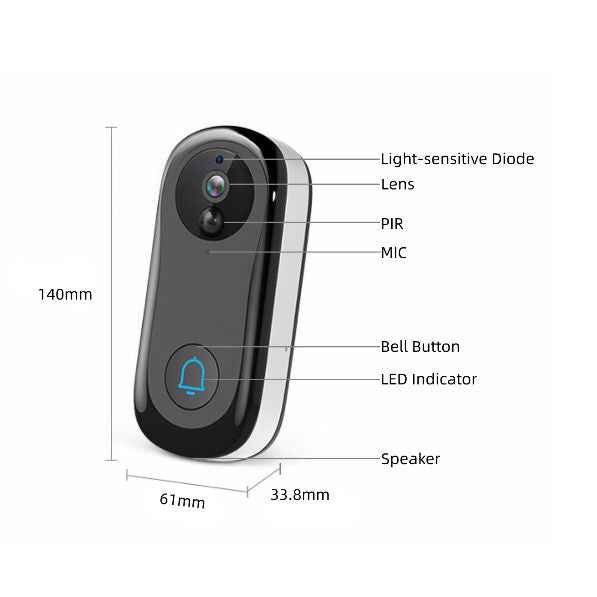 Home Video Doorbell Camera Wireless Wifi 1080p Doorbell with IR Night Vision Two-way Audio