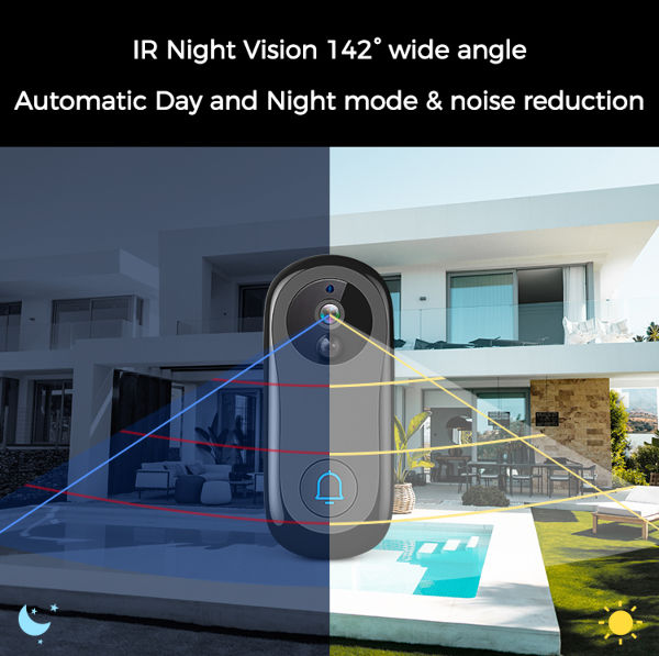 Home Video Doorbell Camera Wireless Wifi 1080p Doorbell with IR Night Vision Two-way Audio