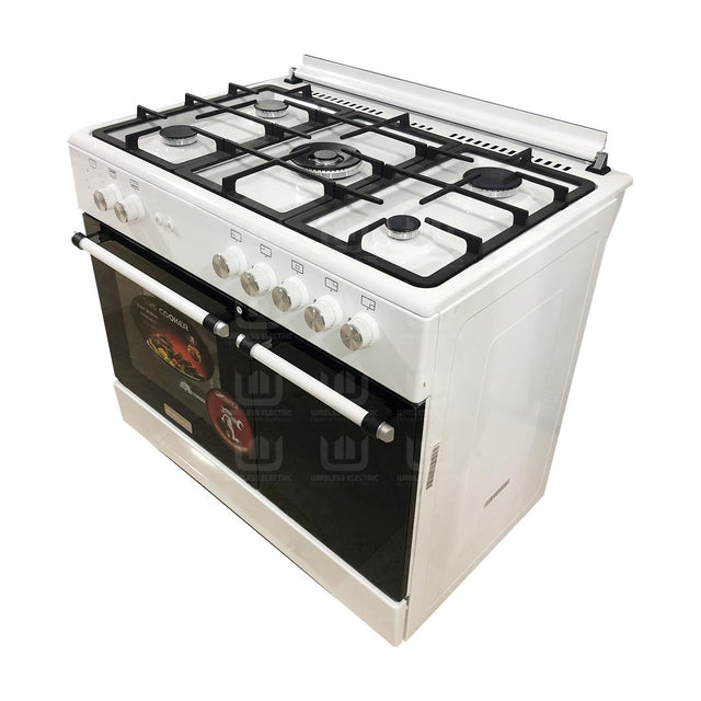 Generallux Gas Cooker – 5 Burners, 90 cm Oven, White