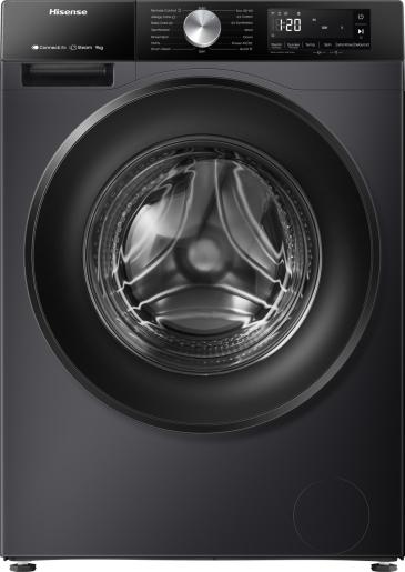 Hisense WF3S9043BW Front Load Washer – 9kg Capacity, 1400 RPM, Steam Function, Inverter Motor, Quick Wash, Dark Grey