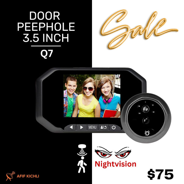 Peephole Door Viewer Q7 with HD 3.5-inch screen, motion detection, and night vision features