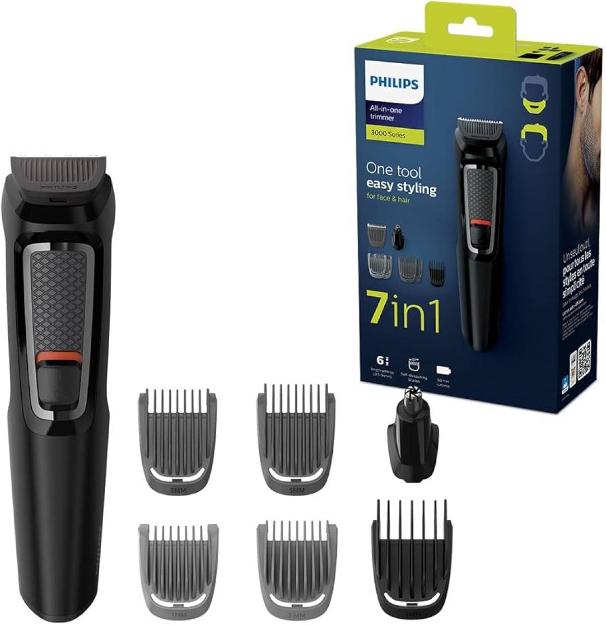 Philips MG3720/33 7-in-1 Face and Hair Trimmer Kit with Self-Sharpening Steel Blades and Multiple Styling Attachments